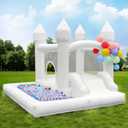 White Bounce House with Blower Included, 9x9x7FT Inflatable Bounce House Castle with Ball Pit and Slide,Small Jumper Bouncy Castle, Fun for Kids Birthday Party