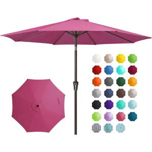 JEAREY 9FT Outdoor Patio Umbrella Outdoor Table Umbrella with Push Button Tilt and Crank, Market Umbrella 8 Sturdy Ribs UV Protection Waterproof for Garden, Deck, Backyard, Pool (Rose Pink)