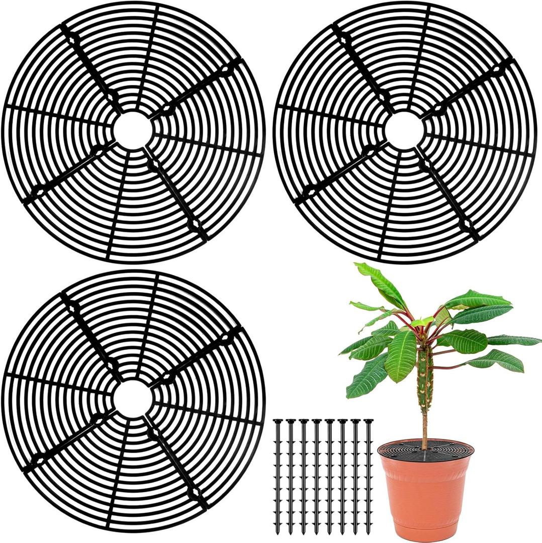Sawysine 3 Pcs Plant Pot Cover Plant Protector from Animal Flower Pot Grid with Center Cutout Flower Cover Soil Protectors (Black,11.8 in)