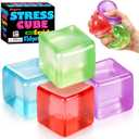 Bingcute 4 Pack Stress Cube Fidget Squishy Slow Rising Squeeze Sensory Stress Balls for Adults Kids Teens Boys Girls Anxiety Relief Birthday Gifts Party Favors
