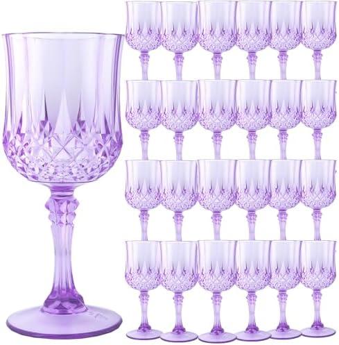 LEYIQU Plastic Glasses Plastic Goblets Vintage Style Cordial Drinking Glasses for Wedding Reception, Grand Event Party Supplies (24, Purple)