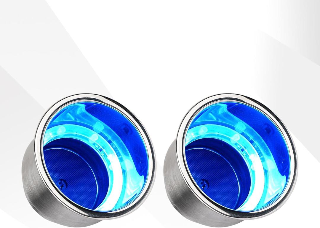 2Pcs Boat Cup Holder, Stainless Steel Blue LED Cup Drink Holders Inserted, 12V Waterproof Yeti Cup Holders for Marine Boat RV Camper Seats