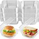 50 Pack Clear Thickening Plastic Hinged Take Out Containers Disposable Clamshell Food Cake Containers with Lids 5.8 x 5.8 x 2.75 inch for Dessert, Cakes, Salads, Pasta, Sandwiches