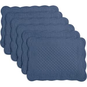 HOMBYS Quilted Placemats Set of 6 Washable-13x18 inches Rectangular Placemats for Kitchen Table-100% Cotton Fabric Rectangular Table Mats, (Sapphire Blue)