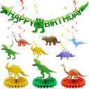 Pre-Strung Dinosaur Birthday Decorations - Dinosaur Happy Birthday Banner,Party Decorations for Boys Girls Kids,Dino Theme Hanging Swirl, Honeycomb Centerpiece Table Decor