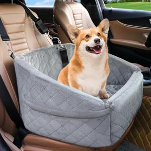 NEEZUKAR Dog Car Seat for Small Dogs,Detachable Washable Dog Booster Seat for Medium Dogs Under 30lbs, Pet Car Seat Travel Bed with Storage Pockets and Dog Safety Belt (Grey)