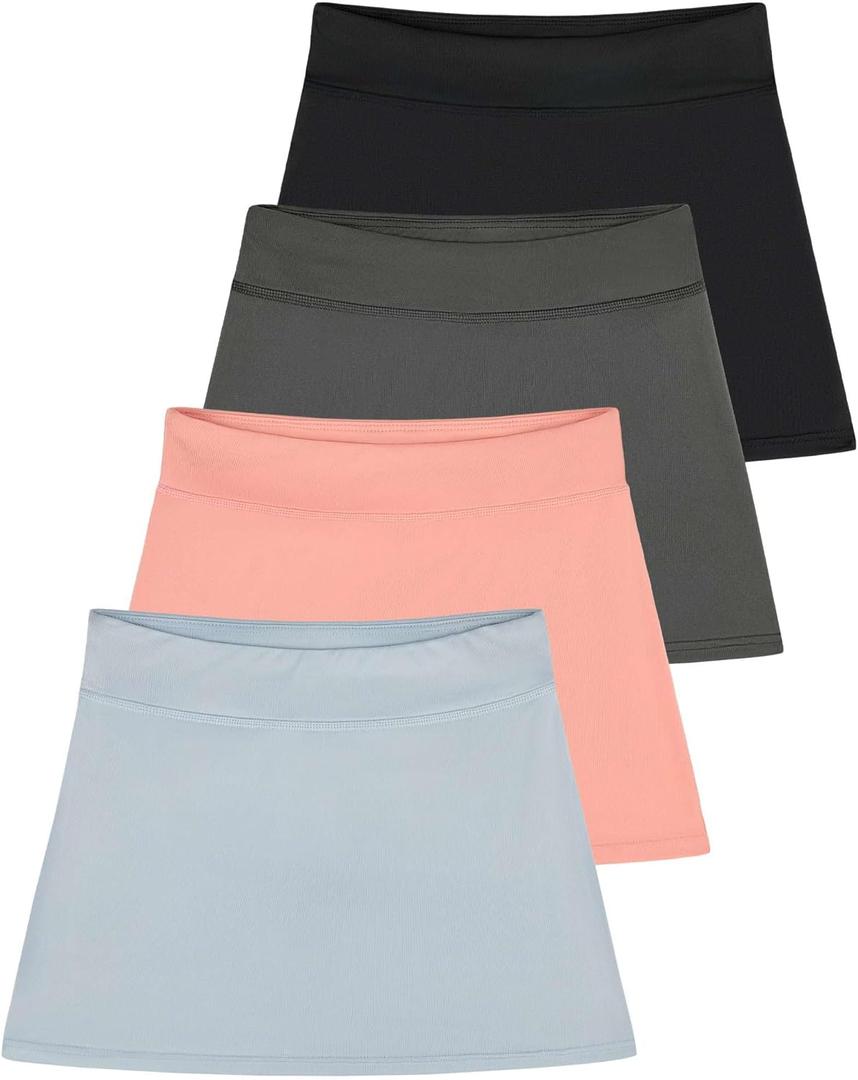 Real Essentials 4 Pack: Girls' Active Athletic Skort - Tennis Golf Skirt for Kids with Shorts Lining (4-16) (S)
