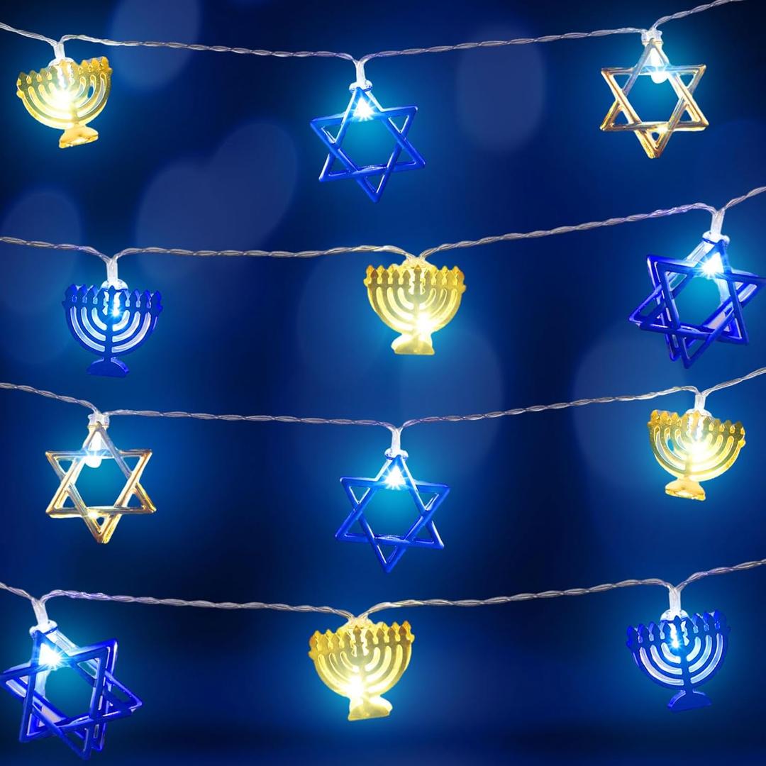Baquler Blue and Yellow Hanukkah String Lights, 10 Feet 20 LED Battery Operated Star of David String Lights Indoor Chanukah Decoration for Menorah Jewish Judaism Passover Rosh Hashanah Party(Style 1)