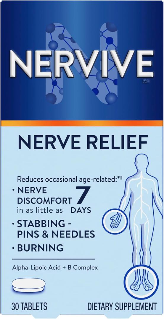 Nervive Nerve Relief, Occasional Nerve Discomfort II, Nerve Relief, Starts Working in 7 Days, Stabbing, Burning, Alpha Lipoic Acid, B Vitamins, Turmeric, Ginger, Nervive Supplement, 30 Tablets, BB 10/2026