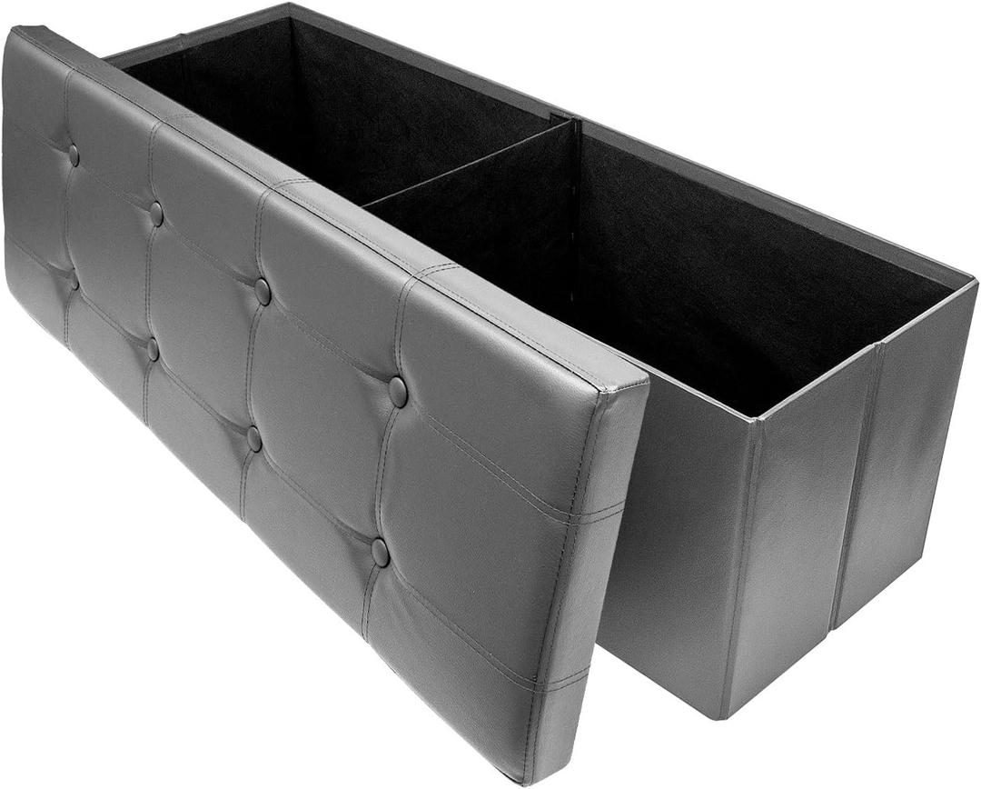 Sorbus Ottoman Storage Bench  Foldable Leather End of Bed Ottoman with Storage Bench Pouf Ottoman Chest, Toy Box, Coffee Table, Bedroom, Entryway Seat, Foot Rest Footstool - Large 43" Long - Gray (Grey)
