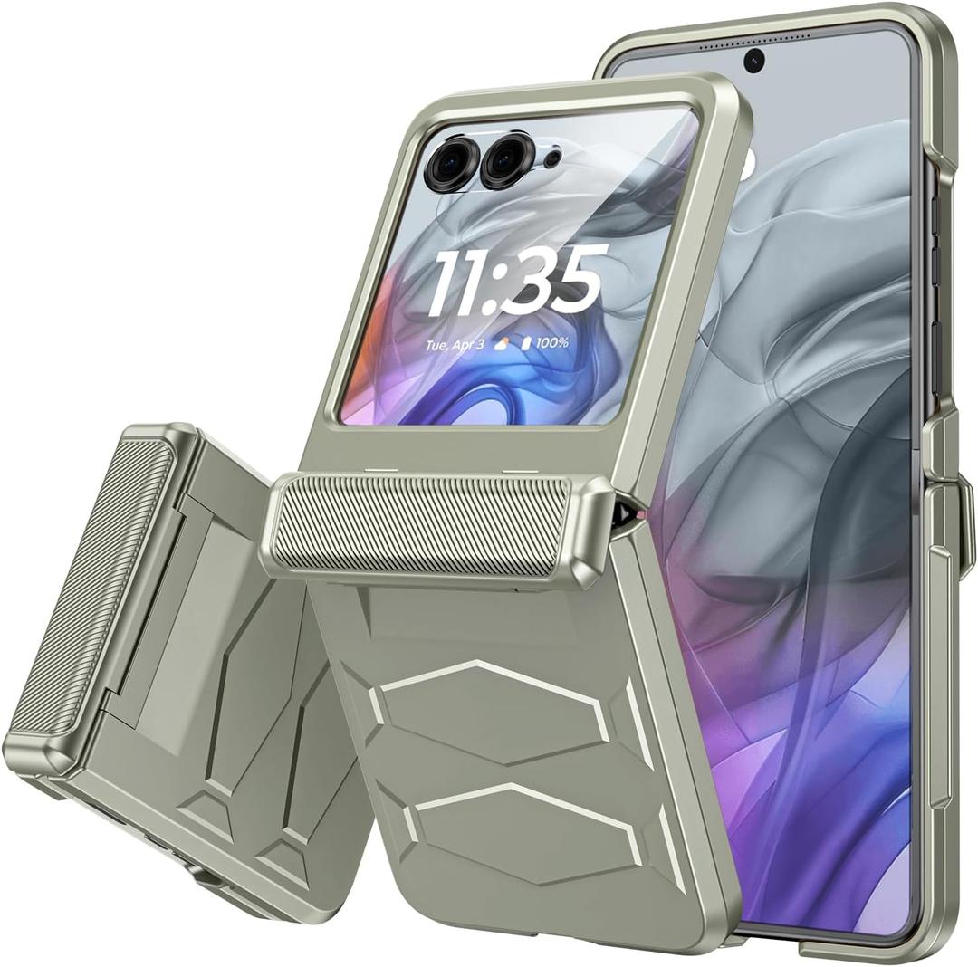 Vizvera for Motorola Razr 2024/Razr 2025 Case with Hinge Cover, Built-in Screen Protector Shockproof All-Inclusive Smartphone Cover Wireless Charging for Motorola Razr 2024/Razr 2025(Natural Titanium)