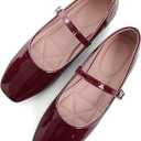 Royal Annas 
Leather Flats for Women Comfortable Square Toe Slip On Flats Soft Work Flats Retro Mary Jane Flats, H Wine Red
 255