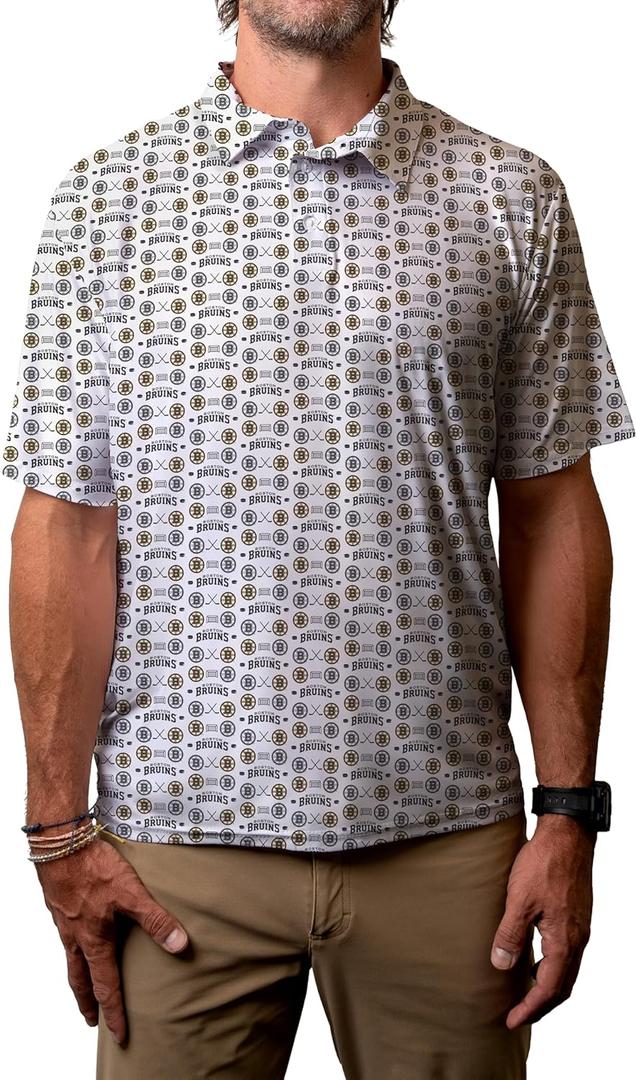 Blue 84 NHL Mens NHL Officially Licensed Short Sleeve Performance Polo All Over Print White (X-Large)