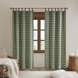 Madison Park Anaheim Cabin Plaid Curtain Window, Thermal Insulated Fleece Lining, Living Room Decor Room Darkening Drape for Bedroom, 1-Single Panel Pack, 50" x 84" Faux Leather Tab, Green (50"W x 84"L (Pack of 1))