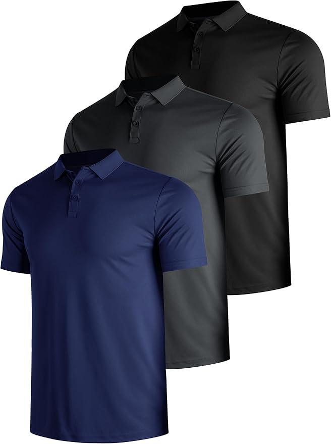 Men's 3 Packs Quick Dry Golf Polo Shirts Dry Fit Moisture Wicking Performance Summer Athletic Casual Short Sleeve Shirts 3XL