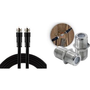 GE RG6 Coax Cable (6ft) and Coaxial Cable Extension Adapters (2-Pack) (Black)