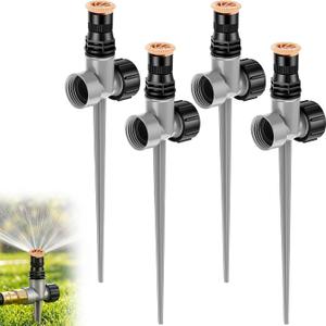 Tioncy 4 Pack Lawn Water Sprinkler 360 Degree Automatic Rotating Garden Hose Sprinkler on Spike Base for Yard with Stake Adjustable Grass Water Sprayer System for Nurseries Greenhouse