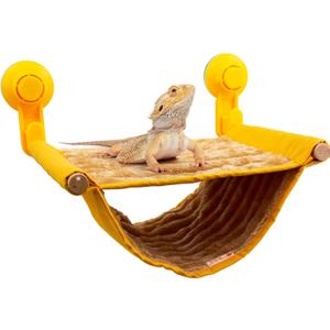 FlidRunest Bearded Dragon Hammock with Suction Cups, Soft Lizard Hammock Bed, Winter Warm House Tent, Reptile Tank Perch-Yellow