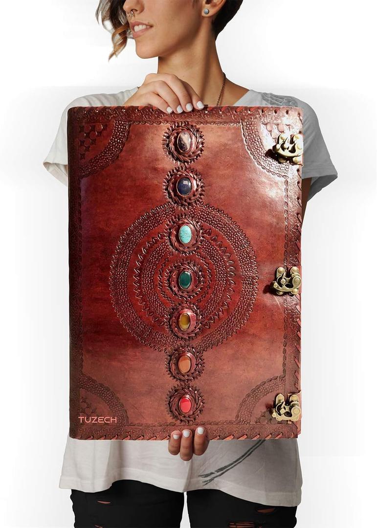 TUZECH Chakra Journal Handmade Huge Leather Bound Journal for Women and Men Book of Shadows Diary College Book Poetry Sketch Spell Book - 1.8 FEET - Giant Leather Diary (22 Inches) 240 Pages