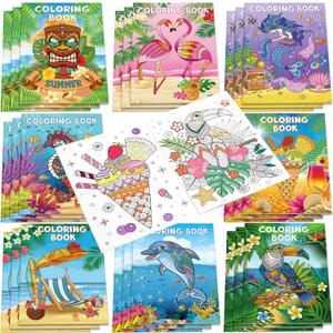Pasimy 24 Pack Summer Coloring Books Bulk Mandala Tropical Coloring Book for Boys Girls Adults Luau Hawaiian Flamingo Summer Beach Baby Shower Birthday Party Favors Gift Bag Fillers Supplies, 8 Styles