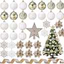 68 Pcs Christmas Tree Balls Ornaments Set Complete Christmas Tree Decorations Glitter Poinsettia Flowers Christmas Ornaments Tree Topper Ribbons Hanging Decor for Xmas Holiday(Champagne Gold)