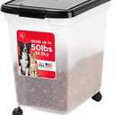 IRIS USA Airtight Dog Food Storage Container, WeatherPro, Up to 50 lbs, Removable Wheels, for Dog Cat Bird and Other Pet Food Storage Bin, Keep Fresh, Translucent Body, Made in USA, Clear/Black