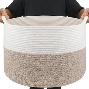 Extra Large Cotton Rope Storage Basket with External Handles Foldable Woven Organizer for Laundry Toys Blankets and Sundries in Living Bedroom Nursery, 2Pct