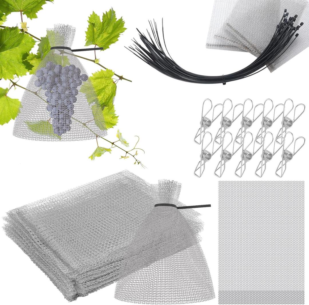 25 Pcs Fruit Protection Wire Mesh Bags 6 x 8 Inch Fruit Bags with Clips and Ties for Fruit Trees Netting Cover Bags Mesh Fruit Protectors for Vegetables Tomato Apple Mango Berry Roots Pl