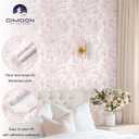Dimoon Pink Peel and Stick Wallpaper Boho Pink White Contact Paper 17.3" X 394" Floral Leaf Textured Wallpaper Renter Friendly Removable Self Adhesive Wall Paper for Bathroom Bedroom Cabinets Vinyl