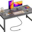 Huuger 55 x 24 inch Desk with Power Outlets & USB-C, Deeper & Thicker Desktop, Robust Metal Tubes, Computer Desk, Heavy Duty Office Desk, Work Gaming Desk for Home Office, Grey