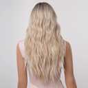 Long Blonde Wavy Wigs for Women 26 Inch Charming Ombre Curly Wigs with Black Root Natural Looking Synthetic Layered Wig for Daily Party Use