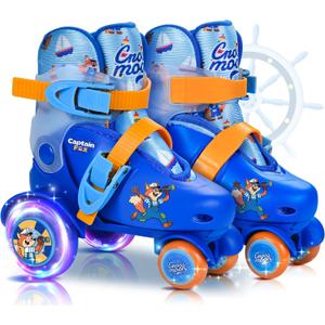 Adjustable Beginner Skates for Kids  Light-Up Wheels, Fun Tractor Design for Girls, Boys, Toddlers (X-Small (6.5C10C US), Captain Fox)