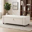 Marsail Upholstered Bench Rectangle Ottoman with Storage Bench for Bedroom End of Bed, Tufted Ottoman with Cushion, Modern Benches for Foot of Bed, Living Room, Entryway, Cream, 47.2"D x 18.5"W x 19.3"H