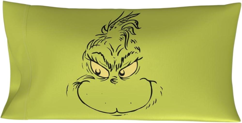 Franco Collectibles Grinch by Dr. Seuss Holiday Beauty Silky Satin King Size Pillowcase Cover 20x36 for Hair and Skin