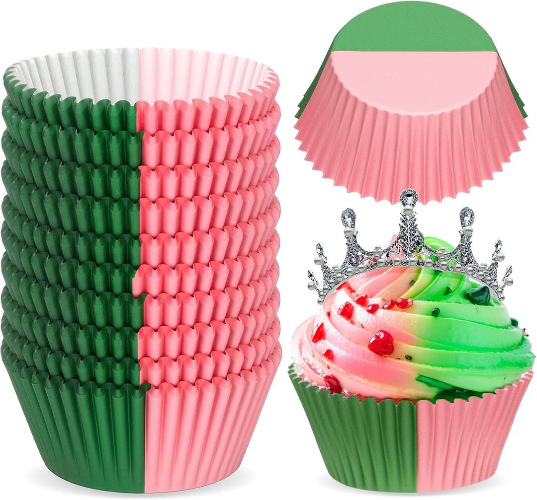 300 Pcs Pink Green Cupcake Liners Paper Baking Cups Muffin Cupcake Wrappers Witch Party Decorations for Cakes Baking Ice Cream Dessert Cheese Wedding Birthday Party Supplies(Pink Green)