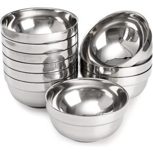 yarlung 10 Pack Stainless Steel Bowls 5 Inch Snacks Bowl, 15 Oz Soup Bowl Lightweight Salad Bowls Double-walled Metal Serving Dishes for Sauces, Rice, Noodle, Ice Cream