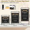 Wedding Welcome Sign Stand, Adjustable Welcome to our Wedding Sign Holder with Leather Sign Hanging Straps, Black Easel Stand for Wedding Reception Entrance Welcome Sign Poster Seating Chart Board Display