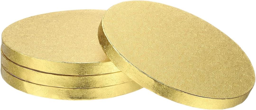 uxcell 4pcs Cake Boards, 6 Inch Round Cake Drum Circle Cake Base Grease Proof Pastry Board for Cake Baking Wedding Birthday Party Supplies Gold