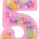 Pink Birthday Candles Number 5 Candle - Fun Candy Bead Cake Topper, 5th Birthday Party Supplies for Girls, Five Year Old Decorations