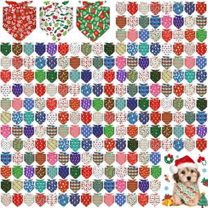 Aliceset 240 Pcs Christmas Dog Bandana Bulks Red Green Xmas Tree Santa Hat Snowflake Patterns Dog Kerchief Set Bibs Triangle Pet Scarf Soft Gifts Cat Costume Accessories for Small and Medium Puppy