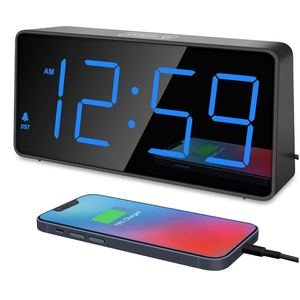 Peakeep Digital Alarm Clock for Bedroom Bedside, Loud Alarm Clock for Heavy Sleepers, Large Big LED Numbers for Seniors, Battery Backup Plug in Electric Clock with USB Charger (Blue)