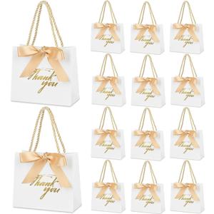 Mauproy 20 Pack Small Thank You Gift Bags with Handles, 5.5''x 2.5''x 4.7'' Mini Paper Gift Bags with Ribbons Party Favor Bags for Mother's Day Wedding Baby Shower Bridal Shower (White)