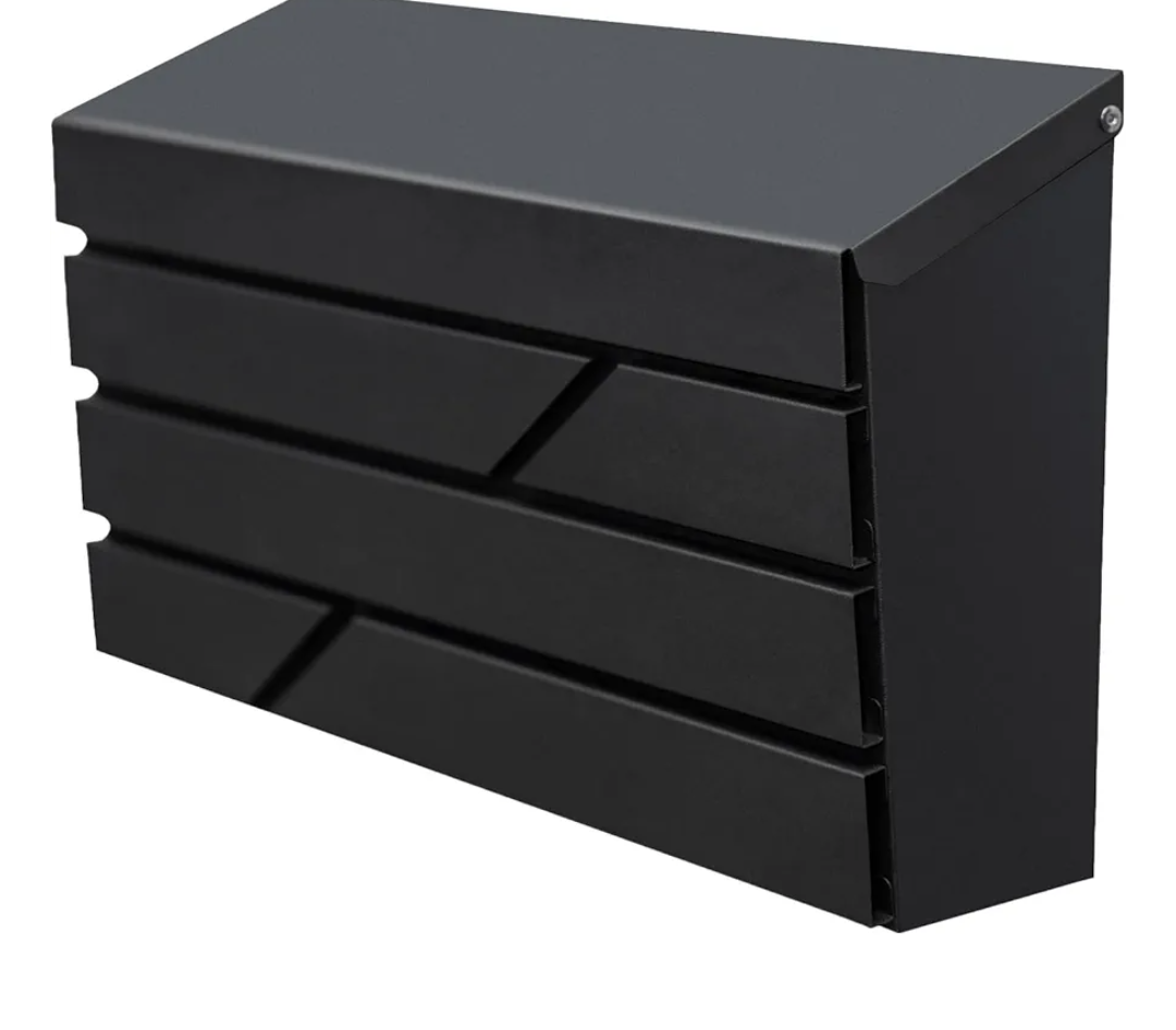Wall Mount Mailbox for House Outside, Large Capacity Mailbox Drop Box, Galvanized Steel and Rust-Proof Metal Post Box, 15.74"x9.84"x4.33", Black, MD065