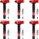 Pindex 6 Pack UF242 Ignition Coil & 4503 Double Iridium Spark Plug Compatible with Honda Accord Odyssey Acura TL CL RL 3.0L 3.2L 3.5L V6 1788303 UF400 5C1013 50063 C1221 C242 7098 30520-P8E-A01