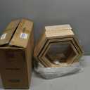 YBING Hexagon Floating Shelves Wall Mounted Farmhouse Wood Storage Honeycomb Wall Shelf Set of 6 Hexagonal Shelves Wall Home Decor Hexagon Shelves for Living Room Bedroom Office, Light Brown