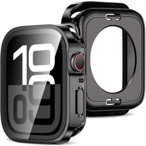 Amizee 2 in 1 Case [2-Pack] Compatible with Apple Watch Series 11/10 46mm with Built-in Screen Protector, Straight Edge Hard PC Full Body Protective Cover for iWatch 46mm, Black