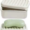 Portable Leakproof Travel Soap Case, Silicone Travel Soap Case, Compact Soap Holder with Drainage Layer, Travel Soap Holder for Camping, Gym, Outdoor (Rice-White)