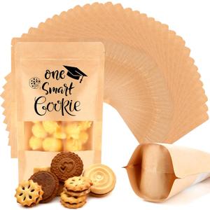 50 Pcs Graduation Cookie Bags One Smart Cookie Bags 2025 Graduation Party Favors for Guest Congrats Grad Kraft Paper Candy Snack Treat Pouch with Window