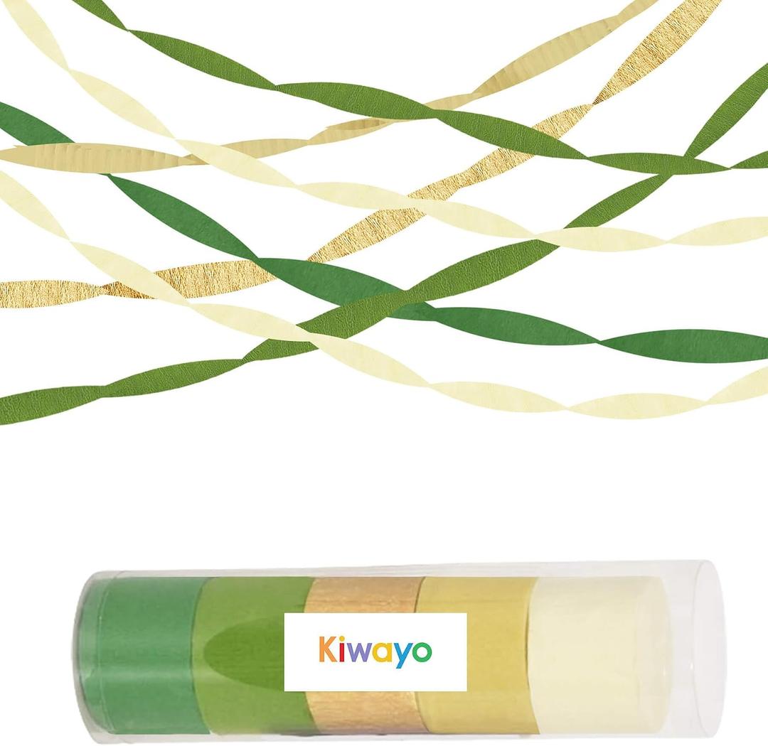 Birthday Party Decorations, Crepe Paper Streamers Green Gold Party Decorations(5 Rolls) for Camp Bachelorette, Bridal Shower,Engagement- Jungle Woodland Safari Princess Lion Dinosaur Theme Decor