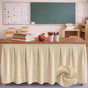 Tingjoo Beige 9 ft X 30'' Teacher Desk Skirts Linen Textured